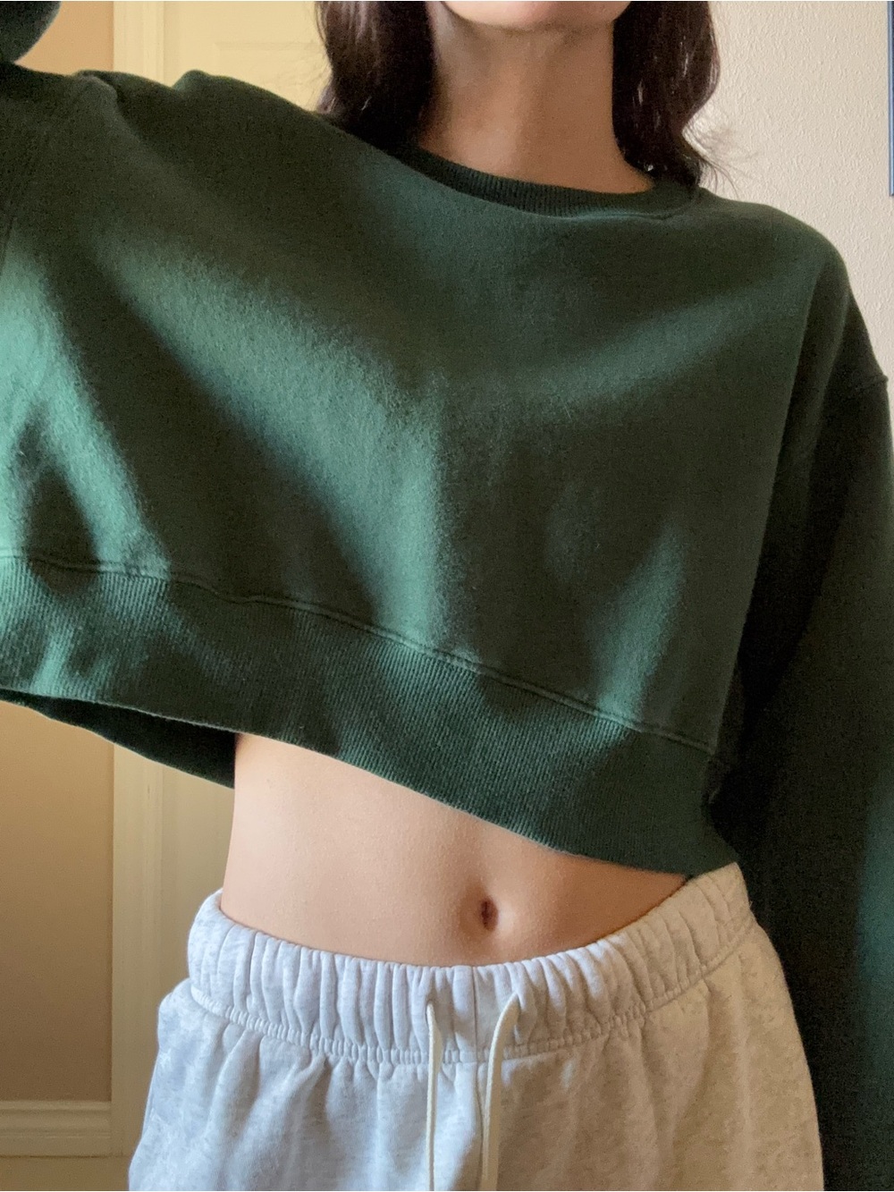 Forest Green Cropped Crewneck Sweatshirt - Picture 6 of 6